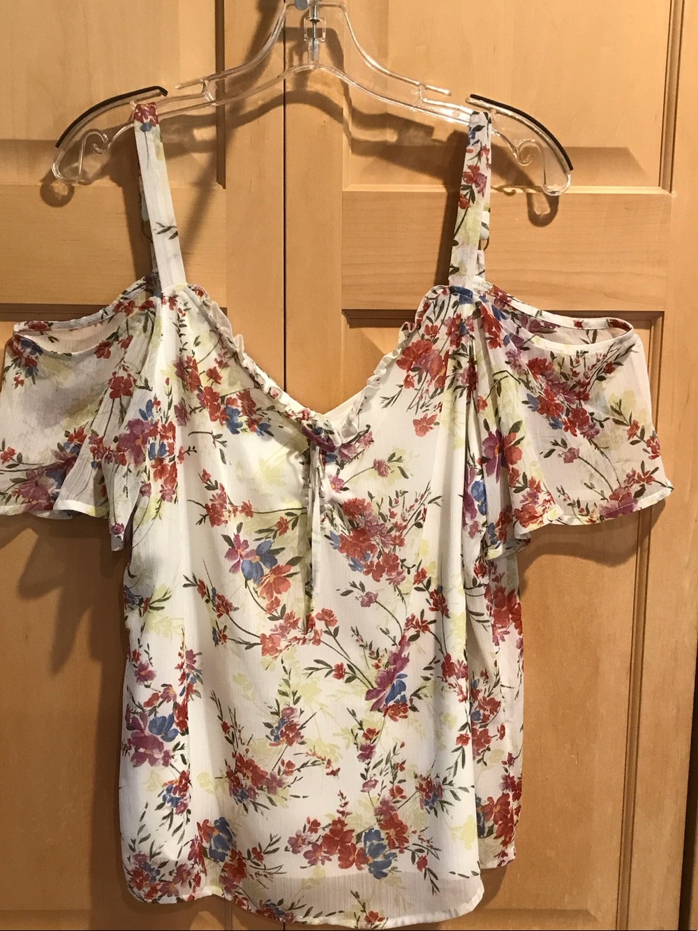 New Maurices Floral Cold-Shoulder Camisole in Ivory with Red, Pink, Blue Accents